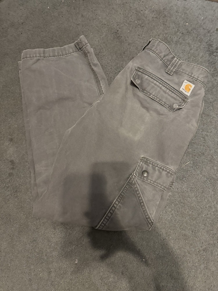 Carhartt Cargo Work Pants Men’s 34x30 Gray Relaxed Fit Distressed Workwear