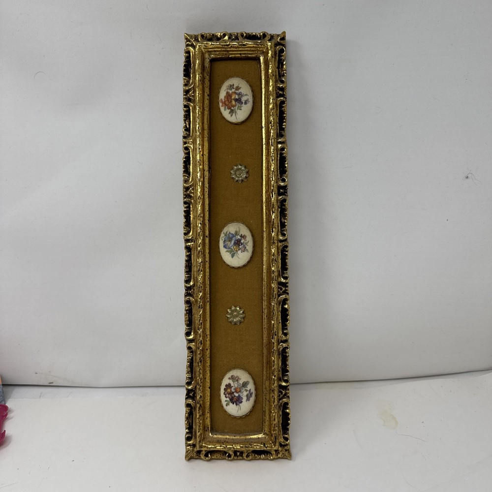 Vintage  E.A. Riba Wall Plaque Gold Frame Floral Cameo Brooklyn NY Style 582 FCE
