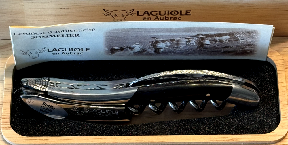 Laguiole en Aubrac  Corkscrew  Buffalo Horn Handles  Guilloche Deluxe  New