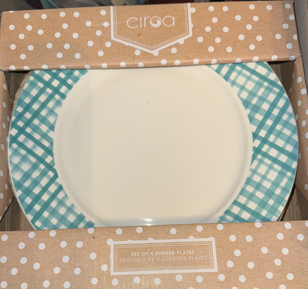CIROA Green Gingham Edge Dessert SIDE SALAD Plates 8”  Set of 4