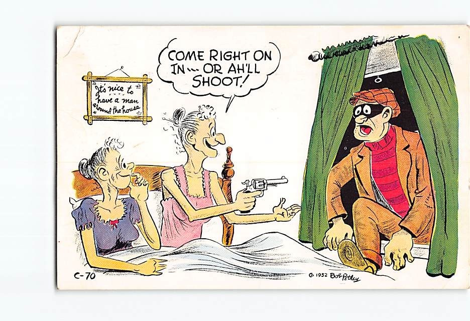 Postcard Robbery Gone Wrong Joke/Humor Comic Art Print
