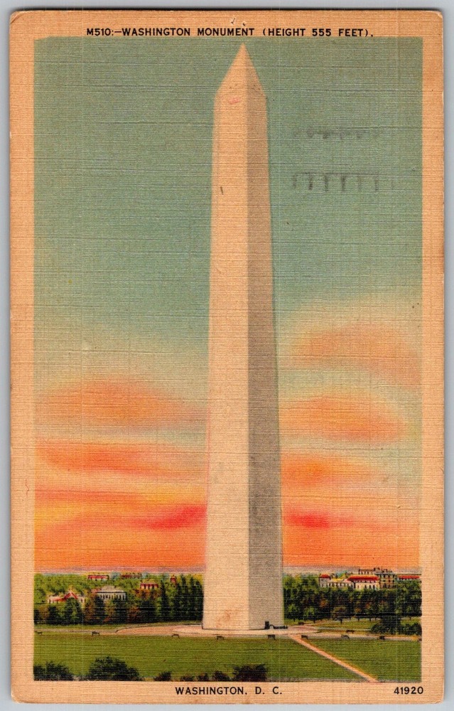 Vtg Linen Postcard Monument Obelisk Washington, D.C 1930s