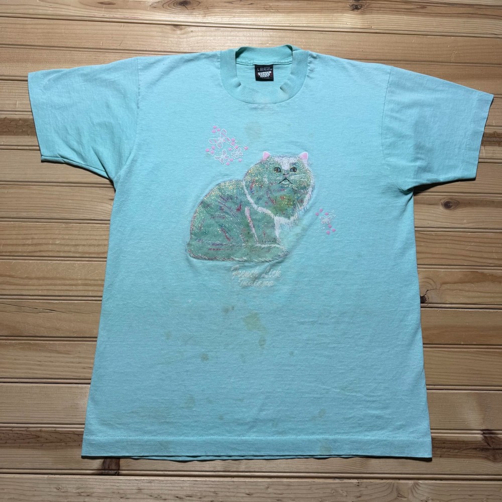 Vintage 90s French Lick Indiana Cat Butterfly Painting Graphic T-Shirt USA Large