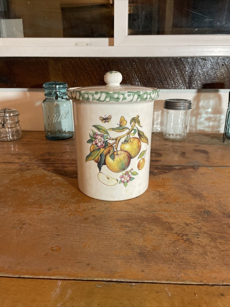 Certified International Corp Ceramic Canister Apples Vintage 70s Made in Italy