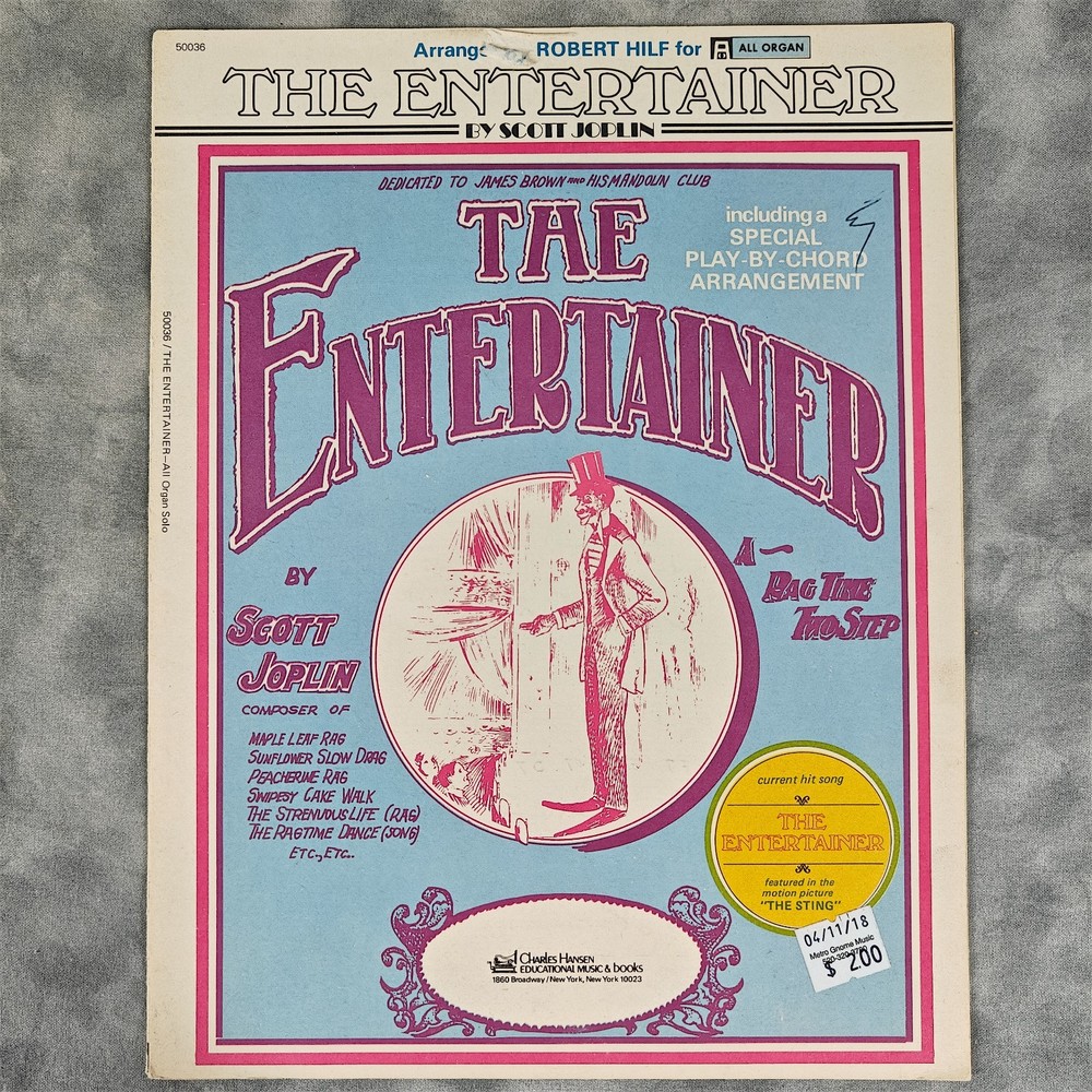 1973 The Entertainer Scott Joplin Organ Sheet Music Robert Hilf Play-By-Chord Vt