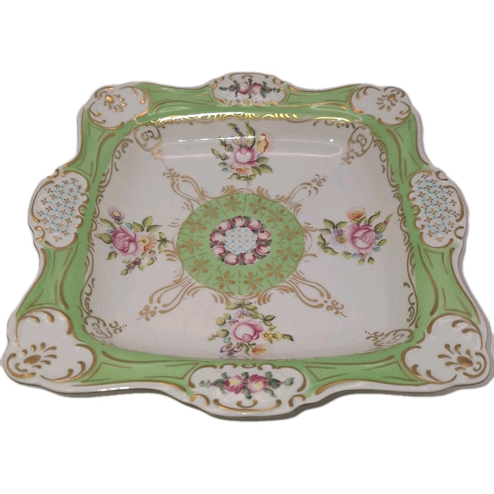 Vintage HOLLOHAZA  Hand Painted Porcelain Square Bowl Platter Hungary