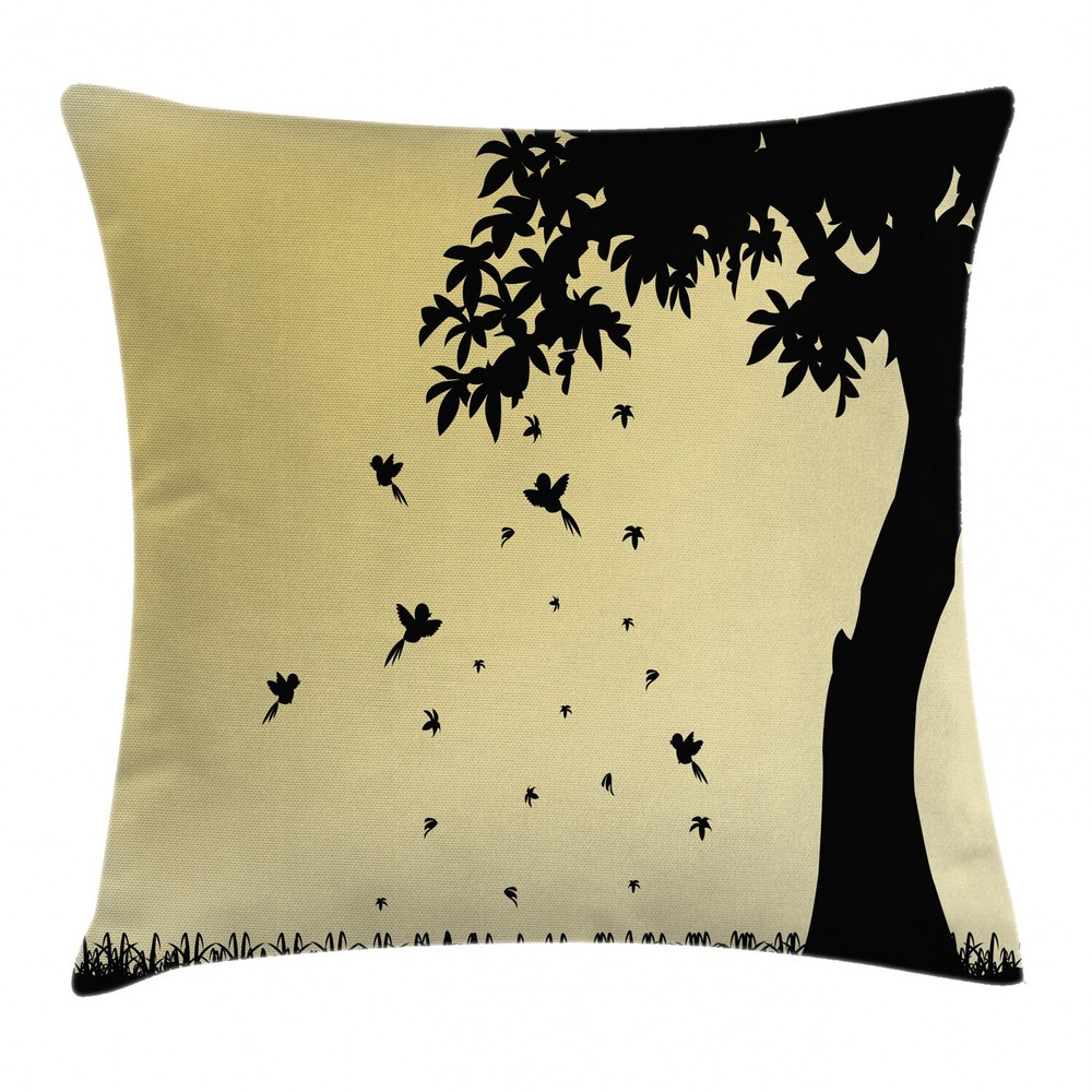 Autumn Tree Falling Leaves 16-Inch Square Throw Pillow Case Cover