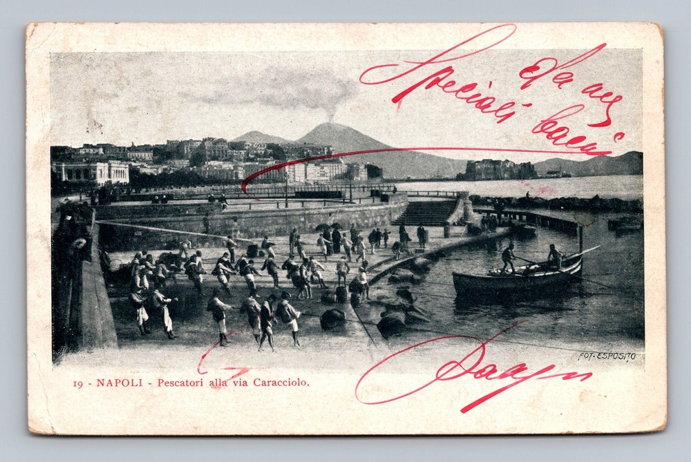 Italy- Naples Fishermen On Caracciolo Street Souvenir Post Old Vintage Postcard