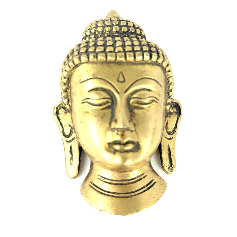 Vintage Tibetan Brass Iron Buddha Head Wall Statue 5 Inch