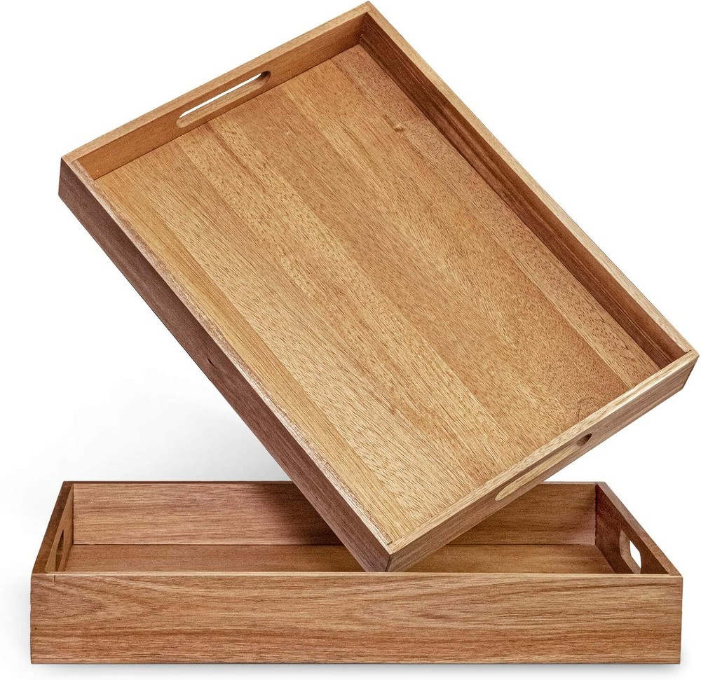 Acacia Wood Serving Tray Set of 2 with Handles for Stylish Entertaining-image