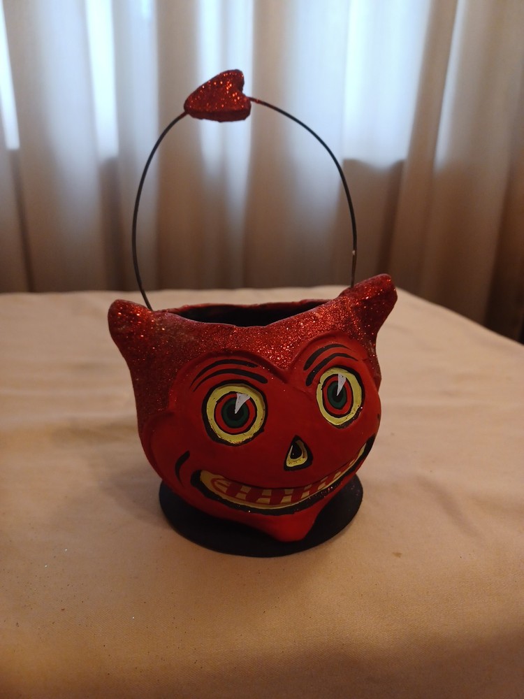 Department 56 Halloween Red Devil Candy Container Paper Mache Bucket