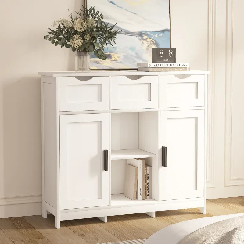 Wooden Storage Cabinet with Drawers and Adjustable Shelves free standing multi