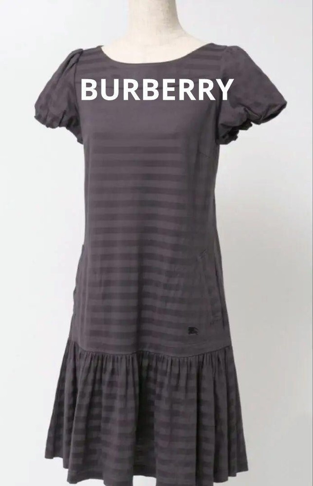 BURBERRY BLUE LABEL Flare Dress Short Sleeve Border Cotton Women Size 38 Used