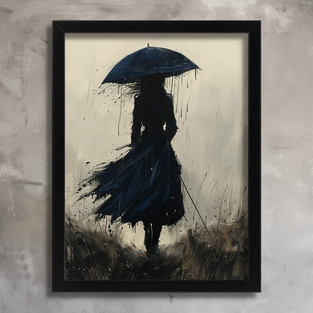 Abstract Woman with Umbrella Wall Art Prints for Living Room Decor Poster-image