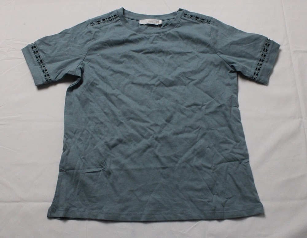 MNG By Mango Women's Short Sleeve Embroidered Detail T-Shirt EG7 Blue Size 2XS