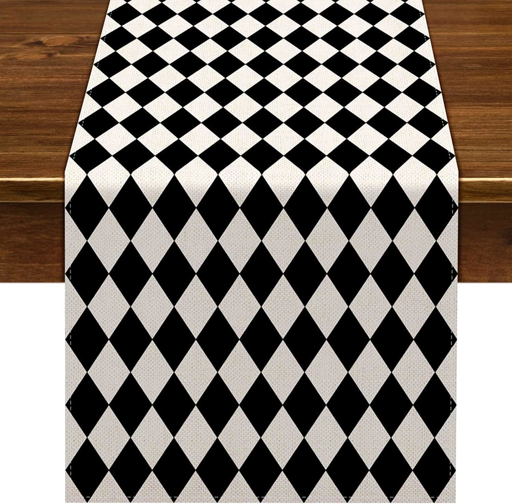 Nepnuser Black and White Harlequin Table Runner 108 Inches Long Diamond Lattice