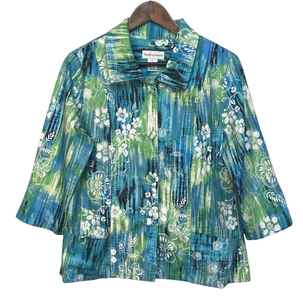 Drapers & Damons Floral Print Button Front 3/4 Sleeve Jacket Petite Large