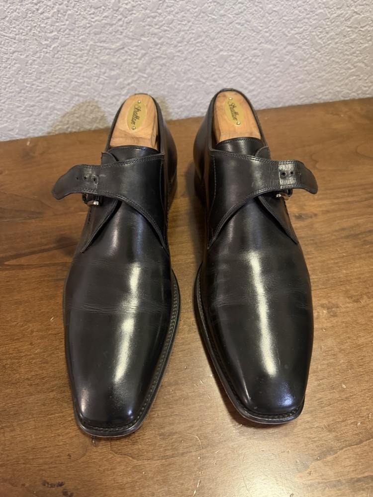 Magnanni Black Leather Monk Strap Dress Shoes Square Toe Men's Size 9.5