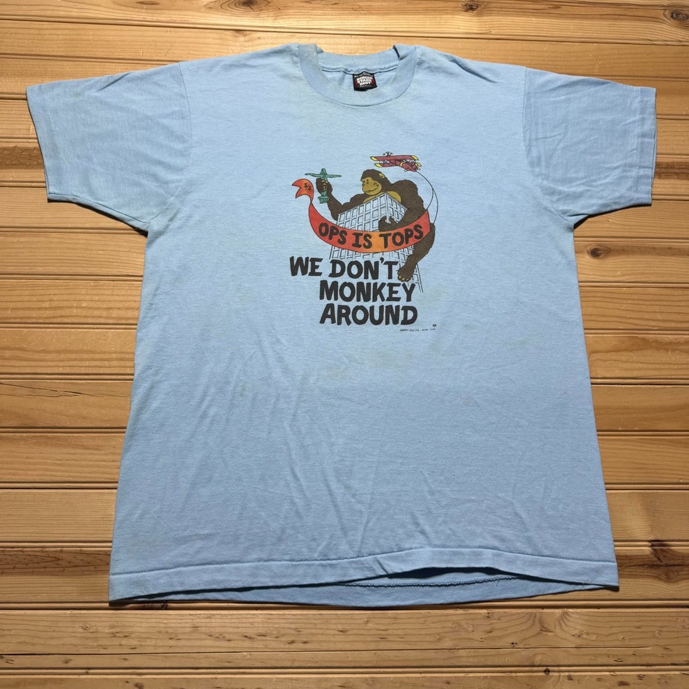 Vintage 80s King Ops Is Tops Kong Cartoon Monkey Graphic USA T-Shirt XL
