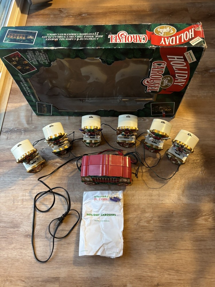 Vintage Mr. Christmas Holiday Carousel Lighted Musical Horses 1992 Tested Works