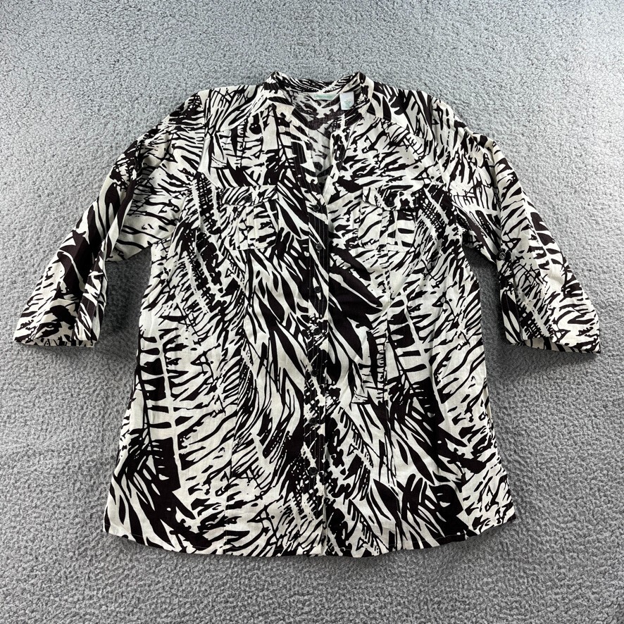 NEW Laura Ashley Shirt Womens Large Button Up Tunic Top Linen 3/4 Sleeve Printed