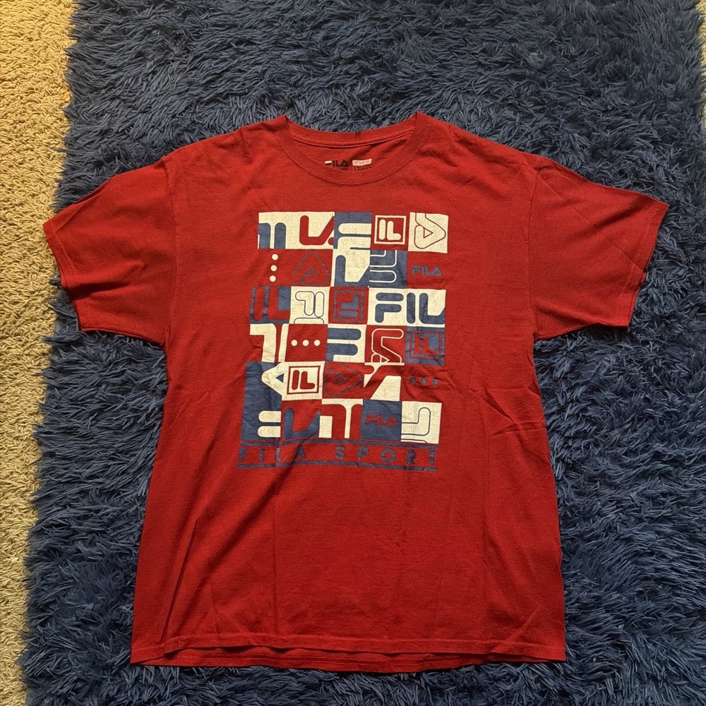 fila red graphic shirt men's Large