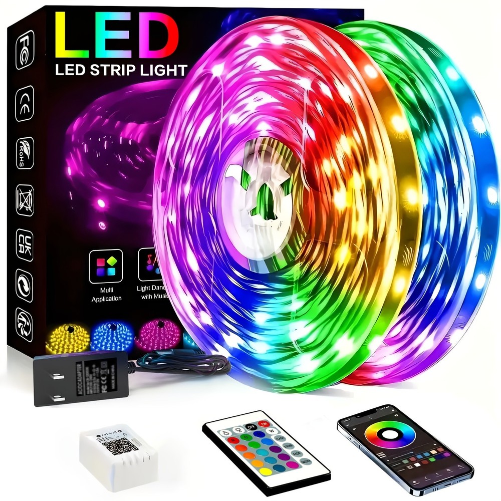 50Ft LED Lights for Bedroom Music Sync Color Changing RGB LED Strip Rope Light