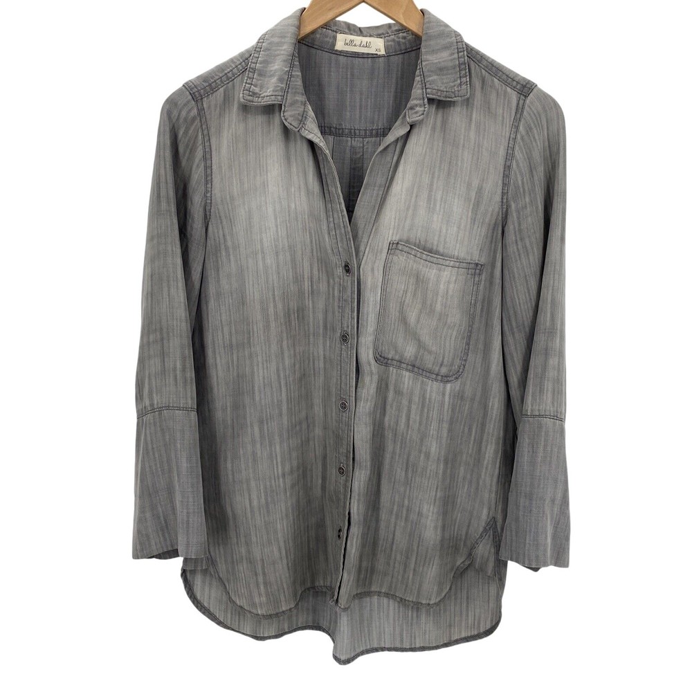 Bella Dahl Shirt Womens XS Chambray Gray Button Up Long Sleeve Faded Style