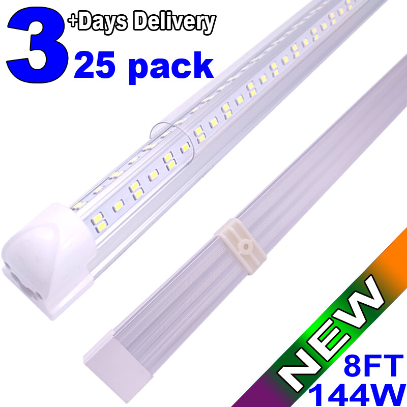 8ft LED Shop Light Fixture -144W 18000LM, 6500K  Integrated Tube Light 25 pack