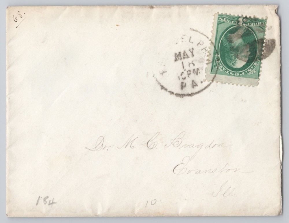 3c Washington stamp on mailed envelope addressed to Evanston, IL with PA cancel