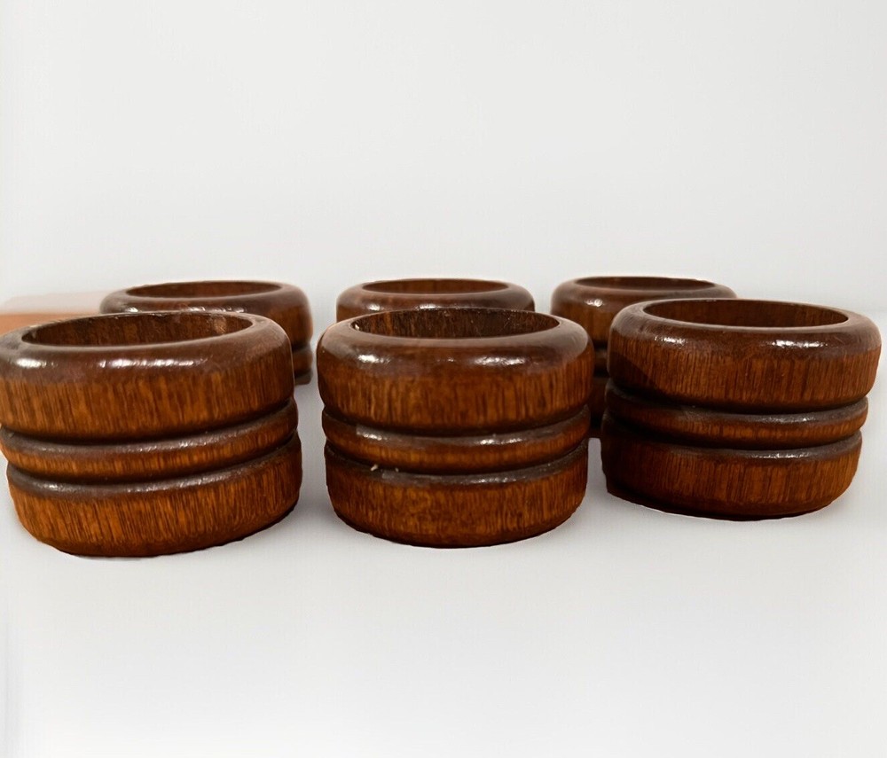 Vintage Wooden Napkin Rings Set of 6