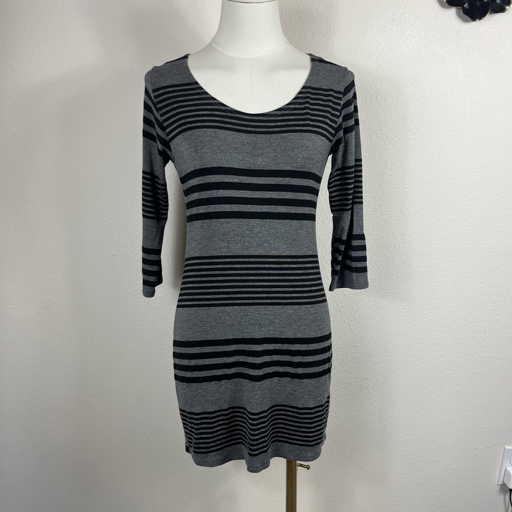 Vintage Chris Carol Dress Women Small Gray Striped Mini 90s Y2K USA Made