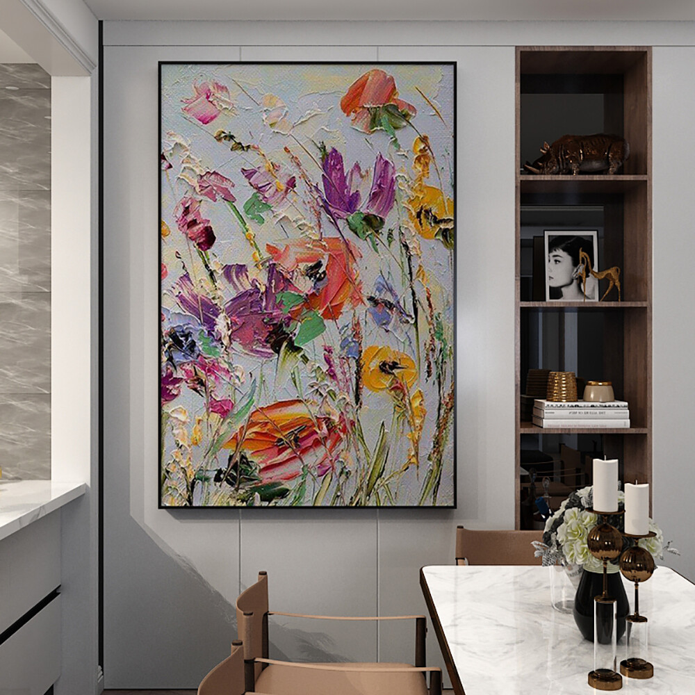Thick Oil Knife Flower Abstract Oil Painting On Canvas Hand Painted Modern Wall