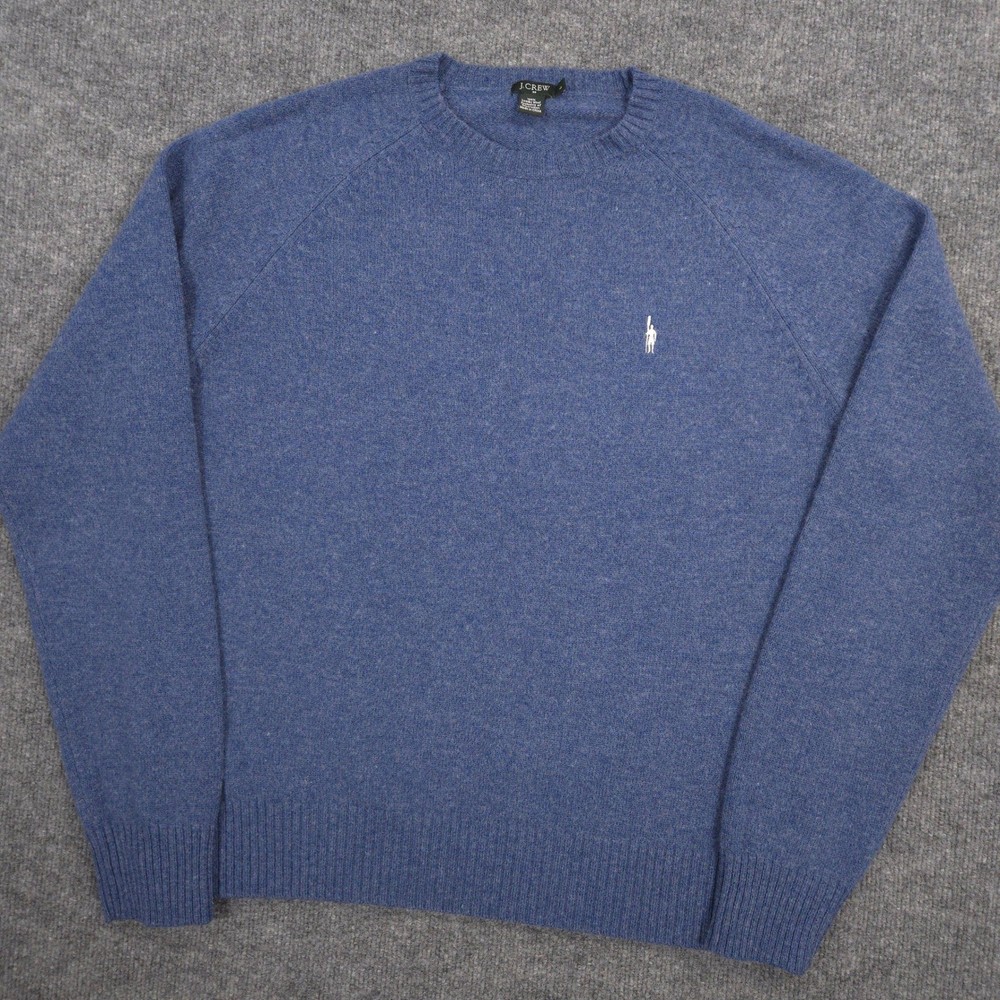 J Crew Sweater Mens Large Blue Oarsman Embroidered Lambswool Crewneck Pullover