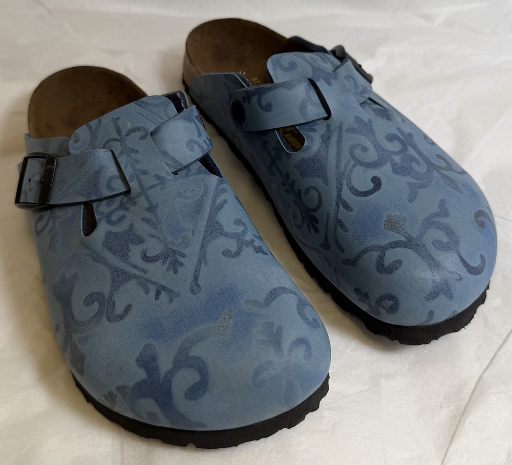 Birkenstock Fussbett Papillo Boston Clogs Printed Blue Pattern Size EU 37 US 6.5