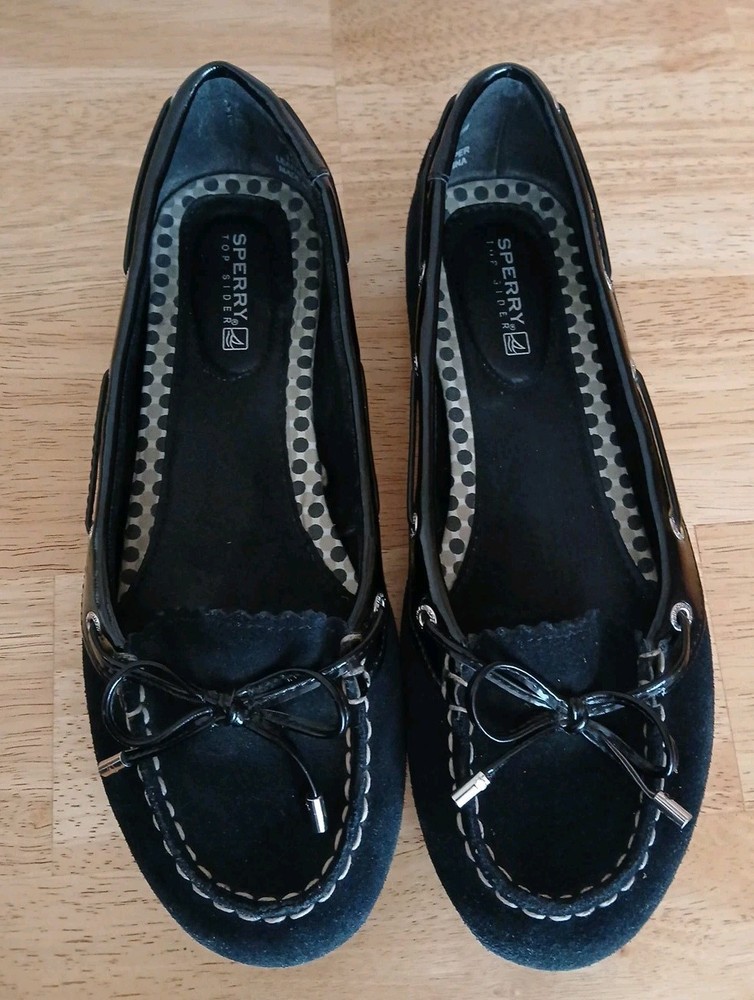 Sperry Top-Sider Shoes Women's Size 7M Black Leather White Trim  9266875