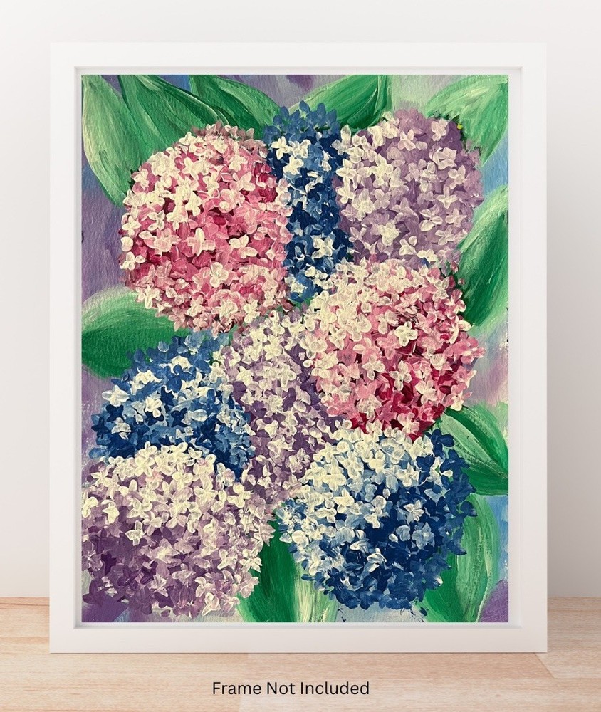 Pink Purple Blue Hydrangeas Impressionist Abstract Original Acrylic 9x12” Paper