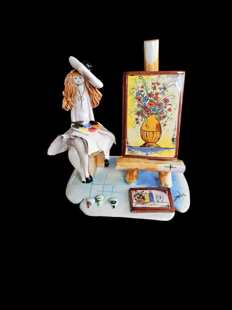 Vintage ZAMPIVA Italian Art Pottery, Hand Painted Lady Artist Sculpture