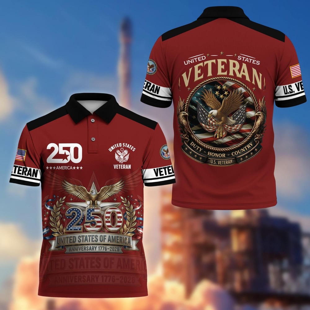America 250th Anniversary US Veteran Polo Shirt - All Print Shirt, S to 5XL