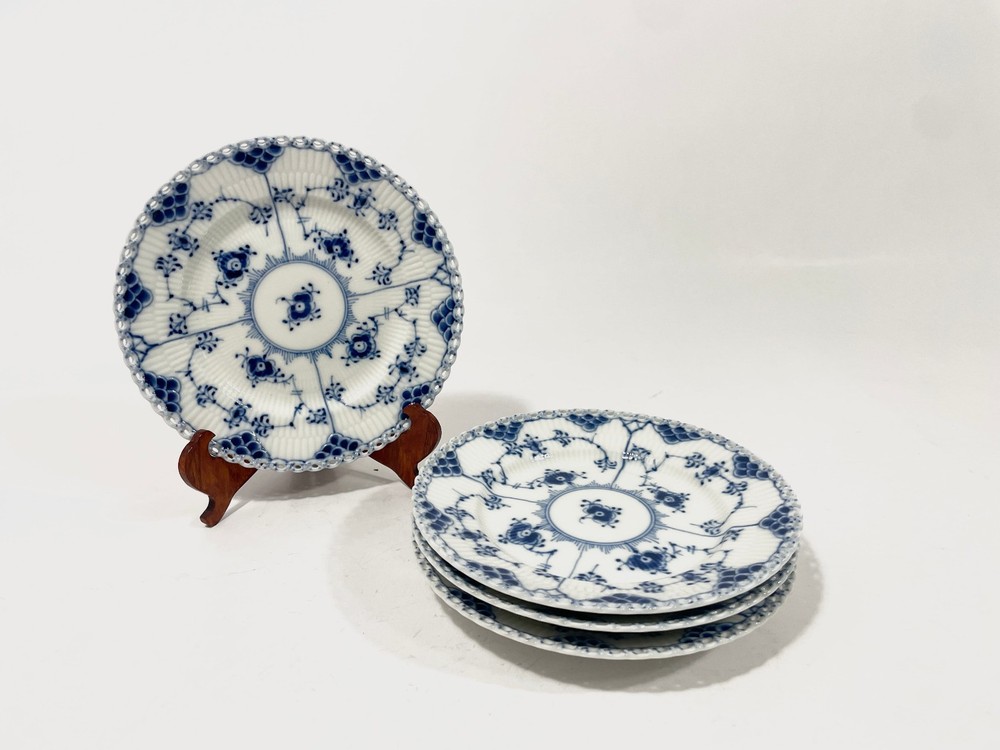 4x Royal Copenhagen Blue Fluted Full Lace 1087 Dessert Plates Diameter 17,5 cm