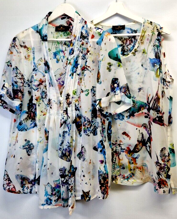 Eugen Klein twin set shirt & top butterfly print Blouse Size 44 UK 16 casual 27