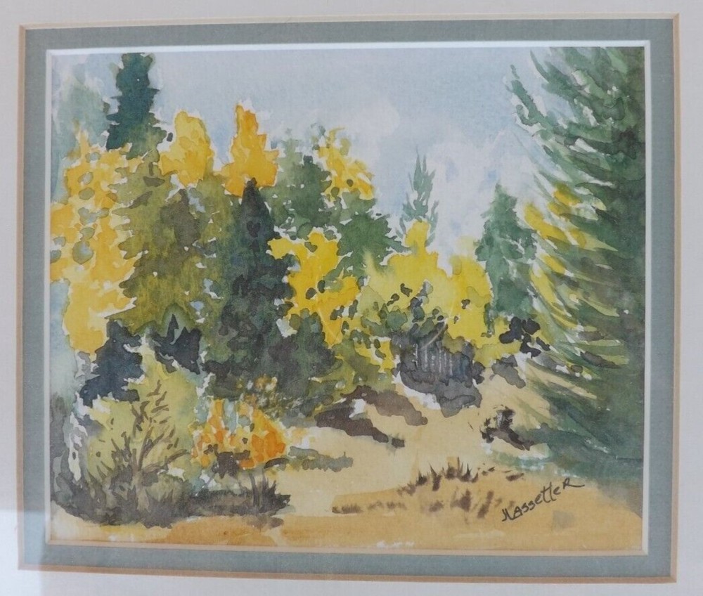 Original J. Lassetter watercolor of a serene early autumn woodland scene