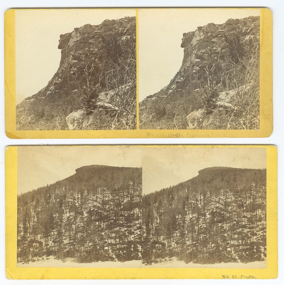 G2900~ NEW HAMPSHIRE Old Man of the Mountain – 2 1860s Stereoview Kilburn