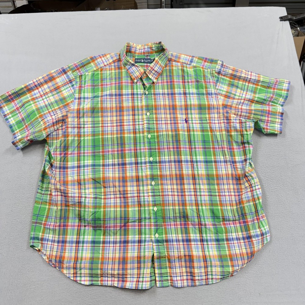 Ralph Lauren Shirt Mens Big 3X Multicolor Plaid Short Sleeve Button Up Casual