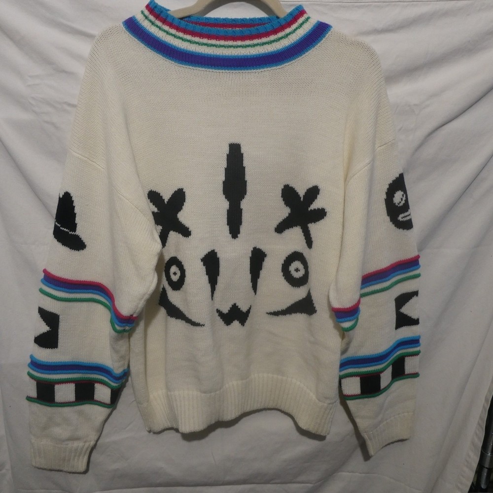Vintage Gitano Plus Size 40/20W Abstract Face Graphic Knit Sweater White 90s-image