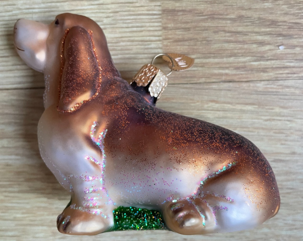 Basset Hound Dog Old World Christmas Ornament Blown Glass OWC Tag