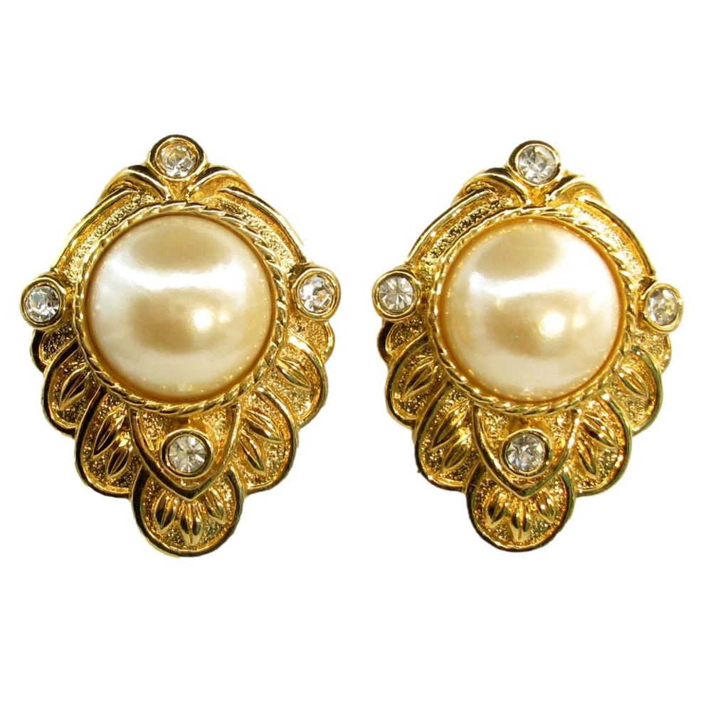 Vintage KENNETH J. LANE KJL Earrings Rhinestone Gold Tone Clip Avon