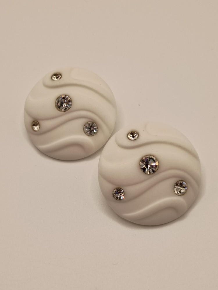 Vintage White Swirl Rhinestone Round Statement Studs Earrings
