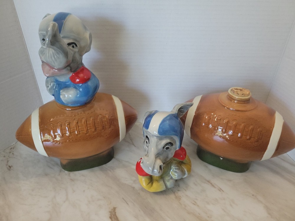 JAMES BEAM WHISKEY REPUBLICAN DEMOCRAT FOOTBALL ELEPHANT DONKEY