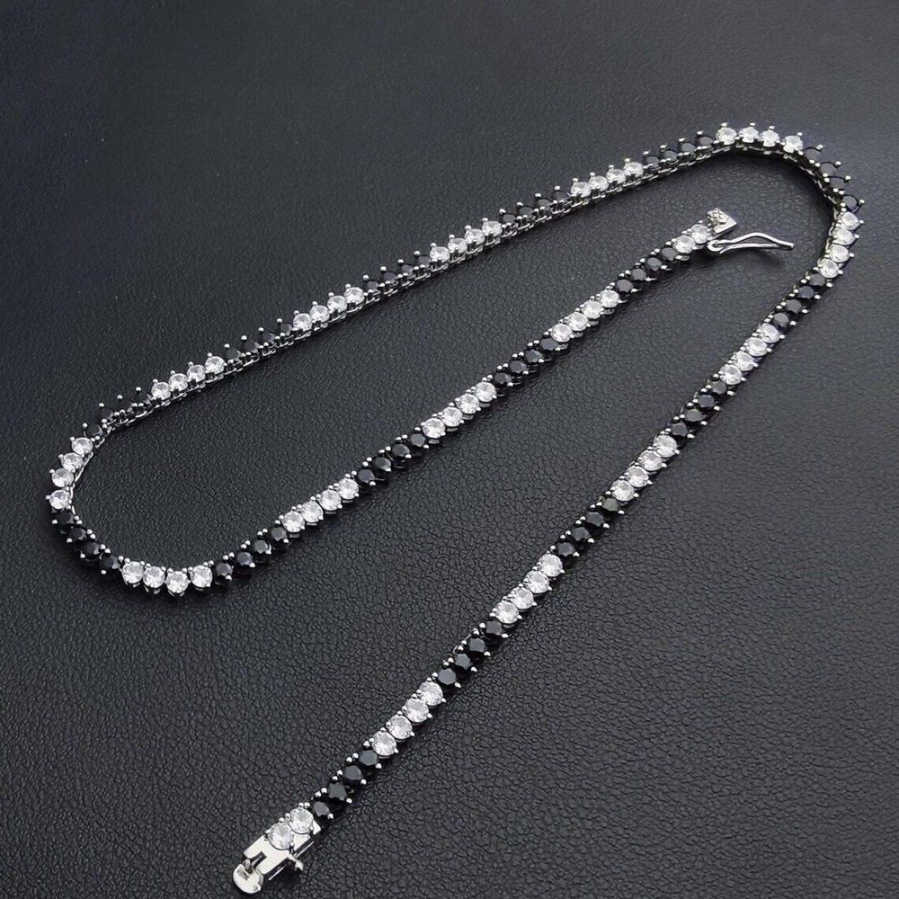18ct Black & White Diamond Tennis Necklace in 14K White Gold 20 Inches FN